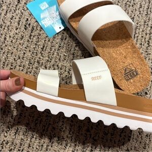 Reef White and Tan Platform Slide Sandals